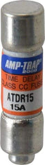 Ferraz Shawmut - 300 VDC, 600 VAC, 15 Amp, Time Delay General Purpose Fuse - Clip Mount, 1-1/2" OAL, 100 at DC, 200 at AC kA Rating, 13/32" Diam - Industrial Tool & Supply