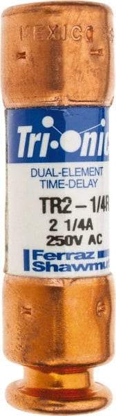 Ferraz Shawmut - 250 VAC/VDC, 2.25 Amp, Time Delay General Purpose Fuse - Clip Mount, 50.8mm OAL, 20 at DC, 200 at AC kA Rating, 9/16" Diam - Industrial Tool & Supply