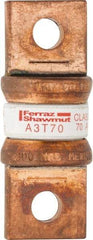 Ferraz Shawmut - 160 VDC, 300 VAC, 70 Amp, Fast-Acting General Purpose Fuse - Bolt-on Mount, 2-5/32" OAL, 200 at AC, 50 at DC kA Rating, 13/16" Diam - Industrial Tool & Supply