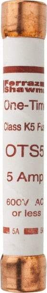 Ferraz Shawmut - 300 VDC, 600 VAC, 5 Amp, Fast-Acting General Purpose Fuse - Clip Mount, 127mm OAL, 20 at DC, 50 at AC kA Rating, 13/16" Diam - Industrial Tool & Supply