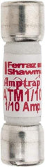 Ferraz Shawmut - 600 VAC/VDC, 0.1 Amp, Fast-Acting General Purpose Fuse - Clip Mount, 1-1/2" OAL, 100 at AC/DC kA Rating, 13/32" Diam - Industrial Tool & Supply