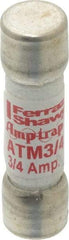 Ferraz Shawmut - 600 VAC/VDC, 0.75 Amp, Fast-Acting Midget Fuse - Clip Mount, 1-1/2" OAL, 100 at AC/DC kA Rating, 13/32" Diam - Industrial Tool & Supply