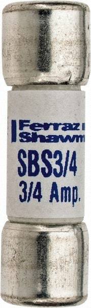 Ferraz Shawmut - 600 VAC, 0.75 Amp, Fast-Acting Ferrule Fuse - Clip Mount, 1-3/8" OAL, 100 at AC kA Rating, 13/32" Diam - Industrial Tool & Supply