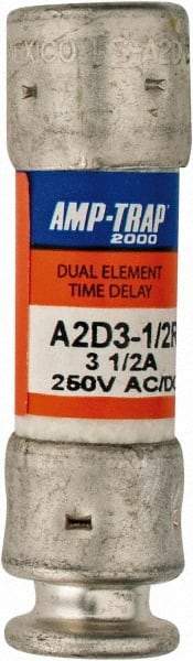 Ferraz Shawmut - 250 VAC/VDC, 3.5 Amp, Time Delay General Purpose Fuse - Clip Mount, 51mm OAL, 100 at DC, 200 at AC kA Rating, 9/16" Diam - Industrial Tool & Supply