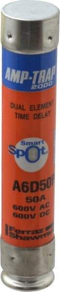 Ferraz Shawmut - 600 VAC/VDC, 50 Amp, Time Delay General Purpose Fuse - Clip Mount, 5-1/2" OAL, 100 at DC, 200 at AC kA Rating, 1-1/16" Diam - Industrial Tool & Supply