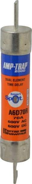 Ferraz Shawmut - 600 VAC/VDC, 70 Amp, Time Delay General Purpose Fuse - Clip Mount, 7-7/8" OAL, 100 at DC, 200 at AC kA Rating, 1-5/16" Diam - Industrial Tool & Supply