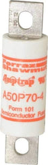 Ferraz Shawmut - 450 VDC, 500 VAC, 70 Amp, Fast-Acting Semiconductor/High Speed Fuse - Bolt-on Mount, 3-5/8" OAL, 100 at AC, 79 at DC kA Rating, 1" Diam - Industrial Tool & Supply