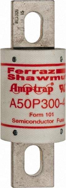 Ferraz Shawmut - 450 VDC, 500 VAC, 300 Amp, Fast-Acting Semiconductor/High Speed Fuse - Bolt-on Mount, 4-11/32" OAL, 100 at AC, 79 at DC kA Rating, 1-1/2" Diam - Industrial Tool & Supply