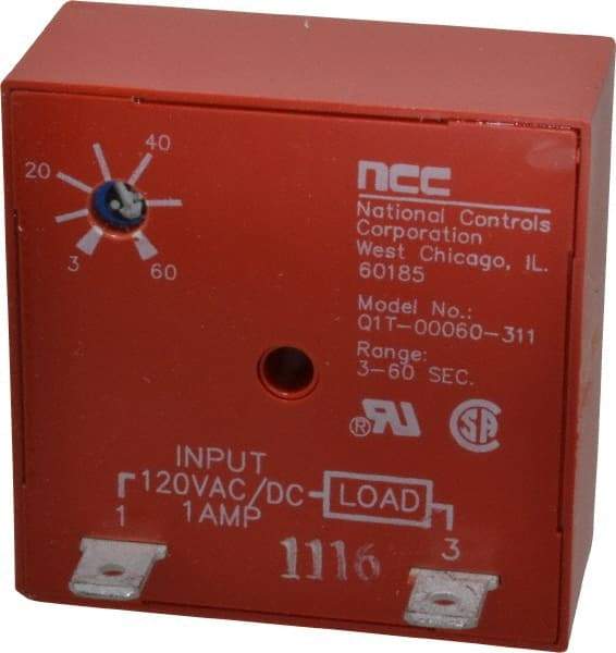 NCC - 2 Pin, Time Delay Relay - 1 at Resistive or Inductive Load Contact Amp, 120 VAC/VDC, On Board Trimpot - Industrial Tool & Supply