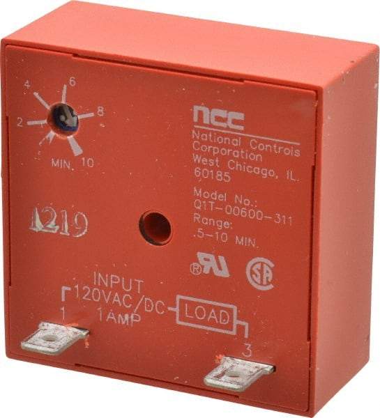 NCC - 2 Pin, Time Delay Relay - 1 at Resistive or Inductive Load Contact Amp, 120 VAC/VDC, On Board Trimpot - Industrial Tool & Supply
