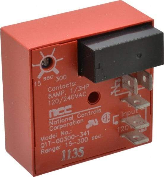 NCC - 5 Pin, SPDT Time Delay Relay - 8 at 250 VAC Resistive Load Contact Amp, 120 VAC, On Board Trimpot - Industrial Tool & Supply