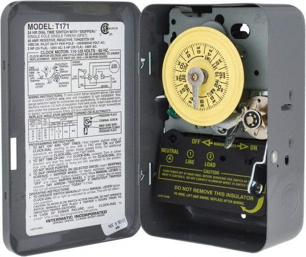 Intermatic - 24 hr Indoor Analog Electromechanical Timer Switch - 12 On/Off per Day, 125 VAC, 60 Hz, - Industrial Tool & Supply