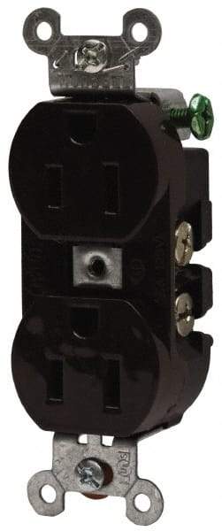 Hubbell Wiring Device-Kellems - 125 VAC, 15 Amp, 5-15R NEMA Configuration, Brown, Specification Grade, Self Grounding Duplex Receptacle - 1 Phase, 2 Poles, 3 Wire, Flush Mount - Industrial Tool & Supply