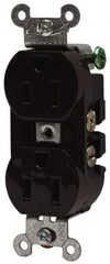 Hubbell Wiring Device-Kellems - 125 VAC, 15 Amp, 5-15R NEMA Configuration, Brown, Specification Grade, Self Grounding Duplex Receptacle - 1 Phase, 2 Poles, 3 Wire, Flush Mount - Industrial Tool & Supply