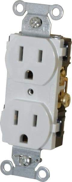 Hubbell Wiring Device-Kellems - 125 VAC, 15 Amp, 5-15R NEMA Configuration, White, Specification Grade, Self Grounding Duplex Receptacle - 1 Phase, 2 Poles, 3 Wire, Flush Mount - Industrial Tool & Supply