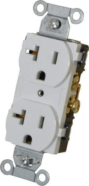 Hubbell Wiring Device-Kellems - 125 VAC, 20 Amp, 5-20R NEMA Configuration, White, Specification Grade, Self Grounding Duplex Receptacle - 1 Phase, 2 Poles, 3 Wire, Flush Mount - Industrial Tool & Supply