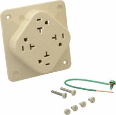 Hubbell Wiring Device-Kellems - 125 VAC, 20 Amp, 5-20R NEMA Configuration, Ivory, Specification Grade, Self Grounding Fourplex Receptacle - 1 Phase, 2 Poles, 3 Wire, Flush Mount, Impact Resistant - Industrial Tool & Supply