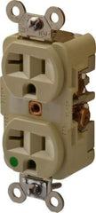 Hubbell Wiring Device-Kellems - 125 VAC, 20 Amp, 5-20R NEMA Configuration, Ivory, Hospital Grade, Self Grounding Duplex Receptacle - 1 Phase, 2 Poles, 3 Wire, Flush Mount, Chemical, Corrosion and Impact Resistant - Industrial Tool & Supply