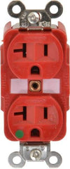 Hubbell Wiring Device-Kellems - 125 VAC, 20 Amp, 5-20R NEMA Configuration, Red, Hospital Grade, Self Grounding Duplex Receptacle - 1 Phase, 2 Poles, 3 Wire, Flush Mount, Tamper Resistant - Industrial Tool & Supply