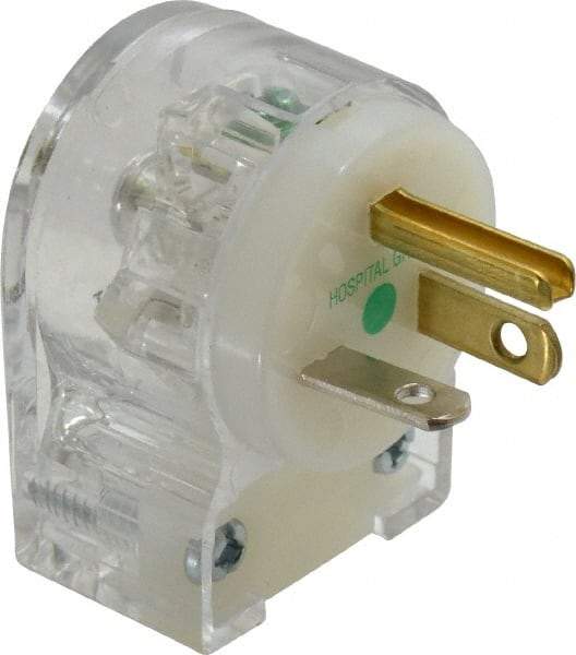 Hubbell Wiring Device-Kellems - 125 VAC, 20 Amp, 5-20P NEMA, Angled, Self Grounding, Hospital Grade Plug - 2 Pole, 3 Wire, 1 Phase, 1 hp, Nylon, Clear - Industrial Tool & Supply