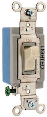 Hubbell Wiring Device-Kellems - 1 Pole, 120 to 277 VAC, 15 Amp, Residential Grade, Toggle, Wall and Dimmer Light Switch - 1-5/16 Inch Wide x 4-1/16 Inch High - Industrial Tool & Supply