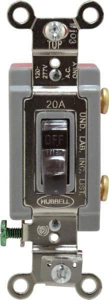 Hubbell Wiring Device-Kellems - 1 Pole, 120 to 277 VAC, 20 Amp, Industrial Grade, Toggle, Wall and Dimmer Light Switch - 1-5/16 Inch Wide x 4-1/16 Inch High - Industrial Tool & Supply