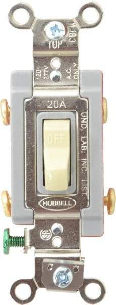 Hubbell Wiring Device-Kellems - 2 Pole, 120 to 277 VAC, 20 Amp, Industrial Grade, Toggle, Wall and Dimmer Light Switch - 1-5/16 Inch Wide x 4-1/16 Inch High - Industrial Tool & Supply