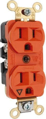 Hubbell Wiring Device-Kellems - 125 VAC, 15 Amp, 5-15R NEMA Configuration, Orange, Specification Grade, Isolated Ground Duplex Receptacle - 1 Phase, 2 Poles, 3 Wire, Flush Mount, Corrosion, Heat and Impact Resistant - Industrial Tool & Supply
