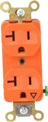 Hubbell Wiring Device-Kellems - 125 VAC, 20 Amp, 5-20R NEMA Configuration, Orange, Specification Grade, Isolated Ground Duplex Receptacle - 1 Phase, 2 Poles, 3 Wire, Flush Mount, Corrosion, Heat and Impact Resistant - Industrial Tool & Supply