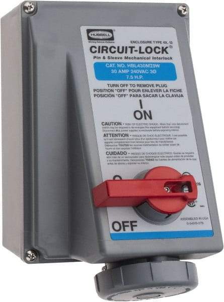 Hubbell Wiring Device-Kellems - 3 Phase, 250 VAC, 30 Amp, 7-1/2 hp, 4 Pin Configuration, Interlock Receptacle - 3 Poles, IEC 60309, Blue - Industrial Tool & Supply