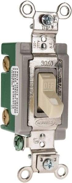 Hubbell Wiring Device-Kellems - 2 Pole, 120 to 277 VAC, 30 Amp, Industrial Grade, Toggle, Wall and Dimmer Light Switch - 1-5/16 Inch Wide x 4-1/16 Inch High - Industrial Tool & Supply