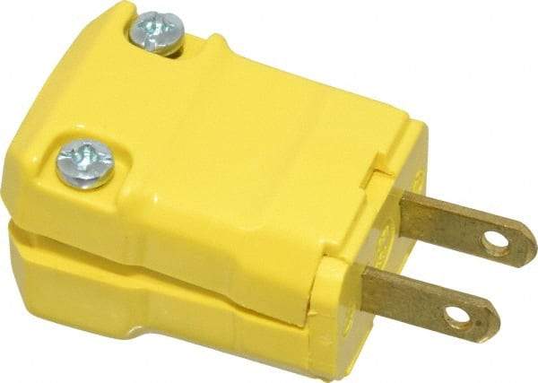 Hubbell Wiring Device-Kellems - 125 VAC, 15 Amp, 1-15P NEMA, Valise, Ungrounded, Commercial, Industrial Grade Plug - 2 Pole, 2 Wire, 1 Phase, 1/2 hp, Nylon, Yellow - Industrial Tool & Supply