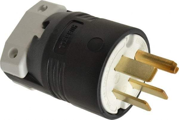 Hubbell Wiring Device-Kellems - 250 VAC, 50 Amp, 15-50P NEMA, Straight, Self Grounding, Commercial, Industrial Grade Plug - 3 Pole, 4 Wire, 3 Phase, 7-1/2 hp, Nylon, Black, White - Industrial Tool & Supply