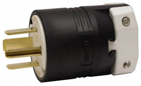 Hubbell Wiring Device-Kellems - 250 VAC, 60 Amp, 15-60P NEMA, Straight, Self Grounding, Commercial, Industrial Grade Plug - 3 Pole, 4 Wire, 3 Phase, 10 hp, Nylon, Black, White - Industrial Tool & Supply