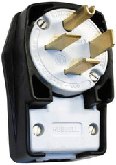 Hubbell Wiring Device-Kellems - 250 VAC, 60 Amp, 15-60P NEMA, Angled, Self Grounding, Commercial, Industrial Grade Plug - 3 Pole, 4 Wire, 3 Phase, 10 hp, Nylon, Black, White - Industrial Tool & Supply