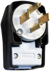 Hubbell Wiring Device-Kellems - 125/250 VAC, 30 Amp, 14-30P NEMA, Angled, Self Grounding, Commercial, Industrial Grade Plug - 3 Pole, 4 Wire, 1 Phase, 2 hp, Nylon, Black, White - Industrial Tool & Supply