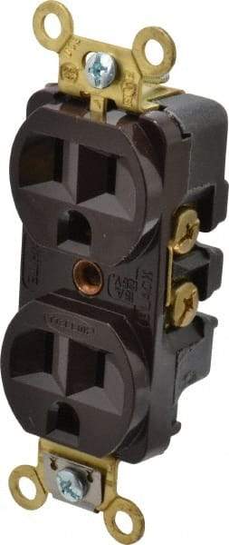 Hubbell Wiring Device-Kellems - 125 VAC, 15 Amp, 5-15R NEMA Configuration, Brown, Industrial Grade, Self Grounding Duplex Receptacle - 1 Phase, 2 Poles, 3 Wire, Flush Mount, Corrosion, Heat and Impact Resistant - Industrial Tool & Supply