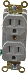 Hubbell Wiring Device-Kellems - 125 VAC, 15 Amp, 5-15R NEMA Configuration, Gray, Industrial Grade, Self Grounding Duplex Receptacle - 1 Phase, 2 Poles, 3 Wire, Flush Mount, Corrosion, Heat and Impact Resistant - Industrial Tool & Supply