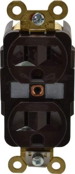 Hubbell Wiring Device-Kellems - 125 VAC, 15 Amp, 5-15R NEMA Configuration, Brown, Specification Grade, Self Grounding Duplex Receptacle - 1 Phase, 2 Poles, 3 Wire, Flush Mount, Corrosion, Heat and Impact Resistant - Industrial Tool & Supply