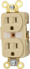 Hubbell Wiring Device-Kellems - 125 VAC, 15 Amp, 5-15R NEMA Configuration, Ivory, Specification Grade, Self Grounding Duplex Receptacle - 1 Phase, 2 Poles, 3 Wire, Flush Mount, Corrosion, Heat and Impact Resistant - Industrial Tool & Supply