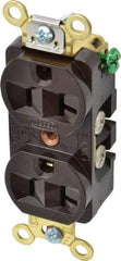 Hubbell Wiring Device-Kellems - 125 VAC, 20 Amp, 5-20R NEMA Configuration, Brown, Industrial Grade, Self Grounding Duplex Receptacle - 1 Phase, 2 Poles, 3 Wire, Flush Mount, Corrosion, Heat and Impact Resistant - Industrial Tool & Supply