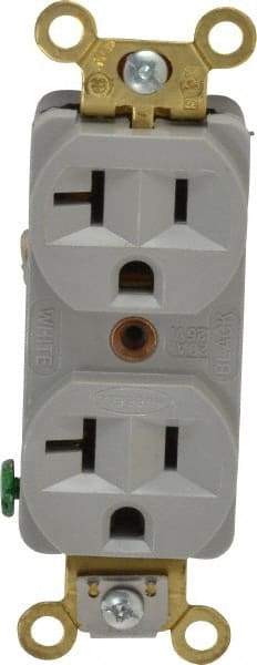 Hubbell Wiring Device-Kellems - 125 VAC, 20 Amp, 5-20R NEMA Configuration, Gray, Industrial Grade, Self Grounding Duplex Receptacle - 1 Phase, 2 Poles, 3 Wire, Flush Mount, Corrosion, Heat and Impact Resistant - Industrial Tool & Supply