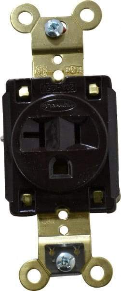 Hubbell Wiring Device-Kellems - 125 VAC, 20 Amp, 5-20R NEMA Configuration, Brown, Specification Grade, Self Grounding Single Receptacle - 1 Phase, 2 Poles, 3 Wire, Flush Mount, Corrosion, Heat and Impact Resistant - Industrial Tool & Supply