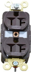 Hubbell Wiring Device-Kellems - 125 VAC, 20 Amp, 5-20R NEMA Configuration, Brown, Specification Grade, Self Grounding Duplex Receptacle - 1 Phase, 2 Poles, 3 Wire, Flush Mount, Corrosion, Heat and Impact Resistant - Industrial Tool & Supply