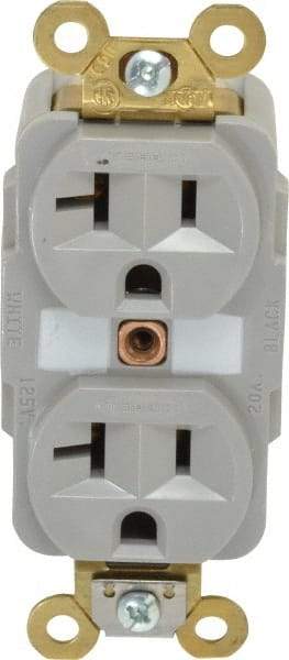 Hubbell Wiring Device-Kellems - 125 VAC, 20 Amp, 5-20R NEMA Configuration, Gray, Specification Grade, Self Grounding Duplex Receptacle - 1 Phase, 2 Poles, 3 Wire, Flush Mount, Corrosion, Heat and Impact Resistant - Industrial Tool & Supply