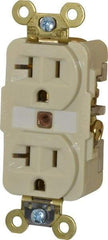 Hubbell Wiring Device-Kellems - 125 VAC, 20 Amp, 5-20R NEMA Configuration, Ivory, Specification Grade, Self Grounding Duplex Receptacle - 1 Phase, 2 Poles, 3 Wire, Flush Mount, Corrosion, Heat and Impact Resistant - Industrial Tool & Supply