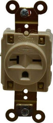 Hubbell Wiring Device-Kellems - 250 VAC, 20 Amp, 6-20R NEMA Configuration, Ivory, Specification Grade, Self Grounding Single Receptacle - 1 Phase, 2 Poles, 3 Wire, Flush Mount - Industrial Tool & Supply