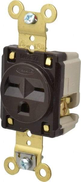 Hubbell Wiring Device-Kellems - 250 VAC, 15 Amp, 6-15R NEMA Configuration, Brown, Specification Grade, Self Grounding Single Receptacle - 1 Phase, 2 Poles, 3 Wire, Flush Mount - Industrial Tool & Supply