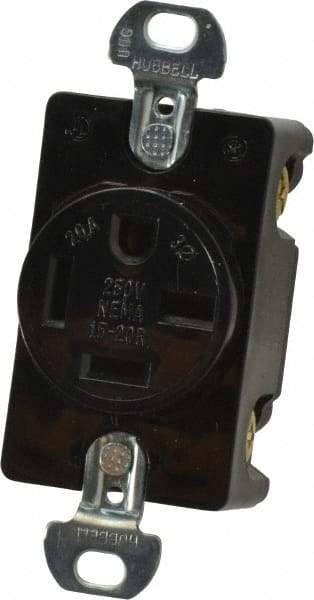 Hubbell Wiring Device-Kellems - 250 VAC, 20 Amp, 15-20R NEMA Configuration, Black, Specification Grade, Self Grounding Single Receptacle - 3 Phase, 3 Poles, 4 Wire, Flush Mount - Industrial Tool & Supply