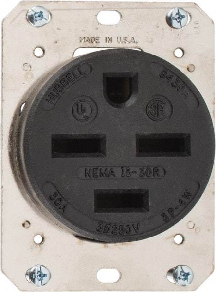 Hubbell Wiring Device-Kellems - 250 VAC, 30 Amp, 15-30R NEMA Configuration, Brown, Industrial Grade, Self Grounding Single Receptacle - 3 Phase, 3 Poles, 4 Wire, Flush Mount - Industrial Tool & Supply